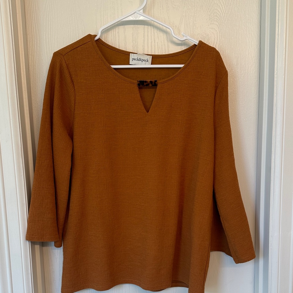 Peck & Peck Women's Warm Brown 3/4 Sleeve Blouse